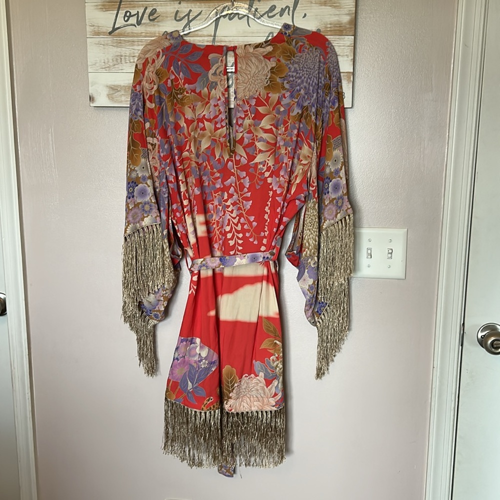 Spell & the Gypsy Floral Kimono Dress with Fringe Size Small - Picture 4 of 5
